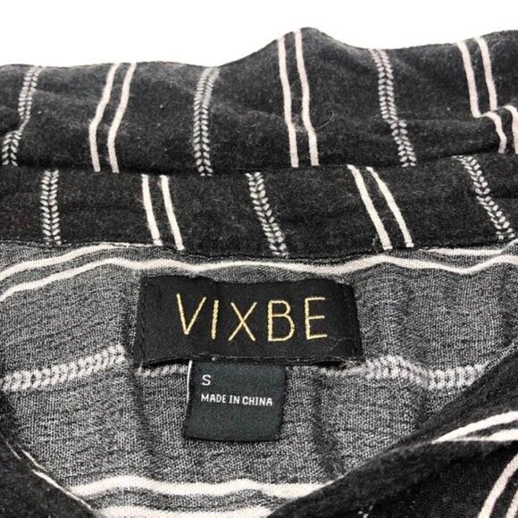 🌺 Vixbe Thompkins 3/4 Sleeve Roll Tab Button Down Tie Front Stripe Shirt Size S - Picture 6 of 9